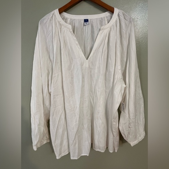 Old Navy Textured Cotton Split Neck Women's Off White Blouse Size 3X NWT - Picture 1 of 11